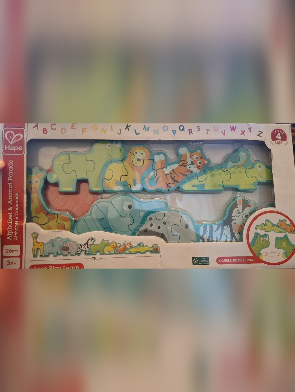 Hape Alphabet & Animal Parade Wooden Puzzle - Blue & Multicolor